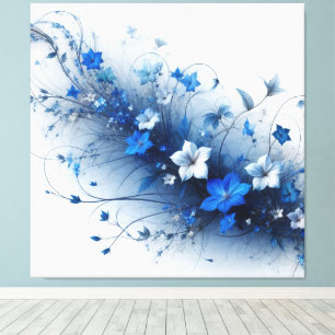 Blaue und weiße Blumenranke Leinwanddruck