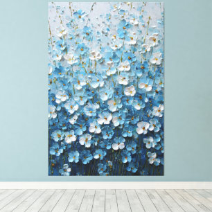 Blaue und weiße Blüten mit abstraktem Farbverlauf Leinwanddruck