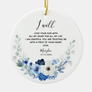 Blaue und weiße Blütenmutter der Groom-Keramik Keramik Ornament