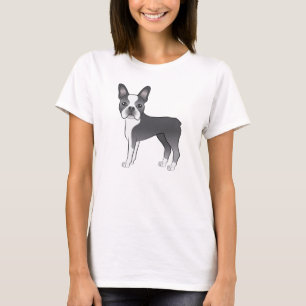Blaue und weiße Boston Terrier Hund Illustration T-Shirt