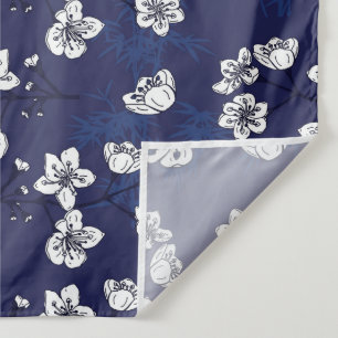 Blaue und weiße botanische Blume Hamptons Wandteppich