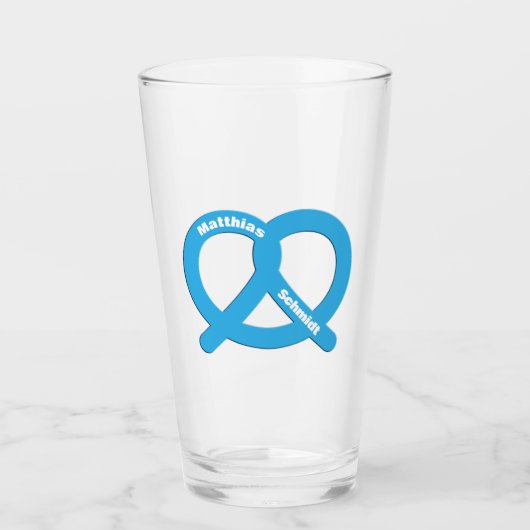 Blaue und weiße Bretzel Funny Brezel Oktoberfest Glas (Vorderseite)