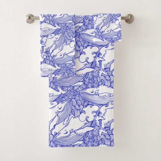 Blaue und weiße Buckelwale Badhandtuch Set (Insitu)