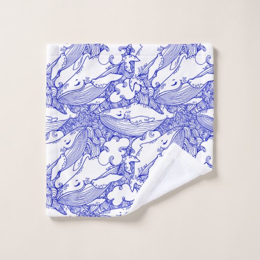 Blaue und weiße Buckelwale Badhandtuch Set (Waschlappen)