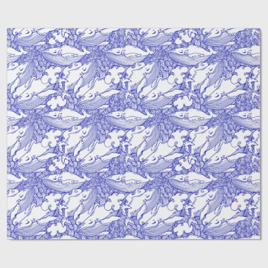 Blaue und weiße Buckelwale Geschenkpapier (Flach)
