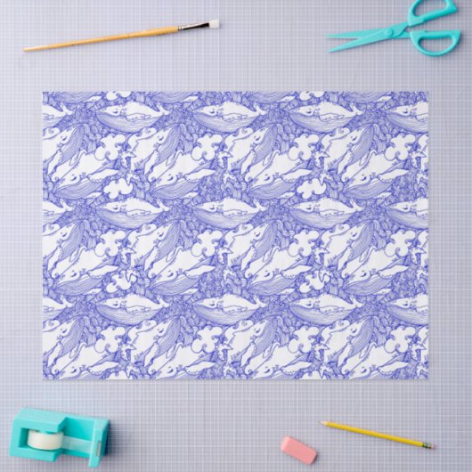 Blaue und weiße Buckelwale Seidenpapier (Basteln)