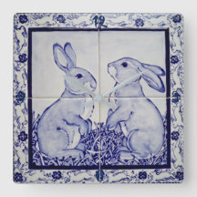 Blaue und weiße Bunny Rabbit Tile Clock Dedham Nav