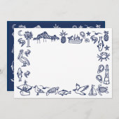 Blaue und weiße Charleston-Toile-Grenze Einladung (Vorne/Hinten)