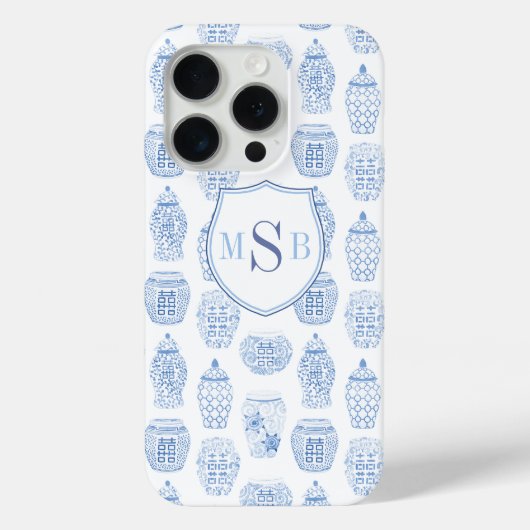 Blaue und weiße China drucken Monogramm Aquarell Case-Mate iPhone Hülle (Rückseite)