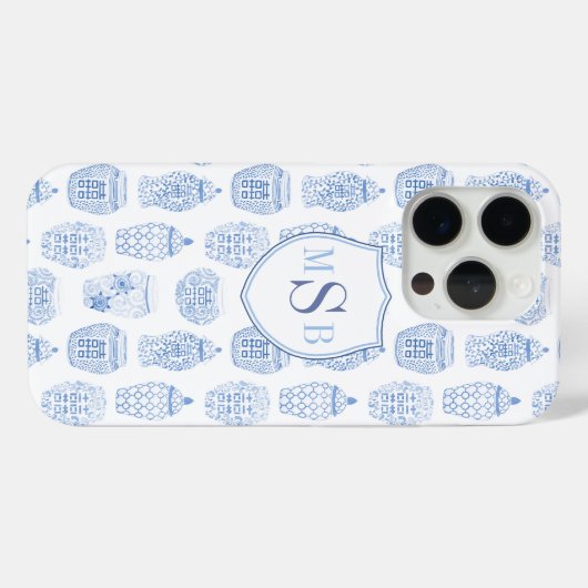 Blaue und weiße China drucken Monogramm Aquarell Case-Mate iPhone Hülle (Rückseite (Horizontal))