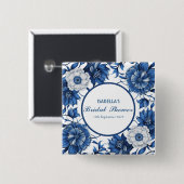 blaue und weiße Chinoiserie Antik Muster Braut Button (Vorne & Hinten)