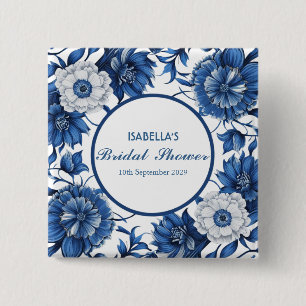 blaue und weiße Chinoiserie Antik Muster Braut Button