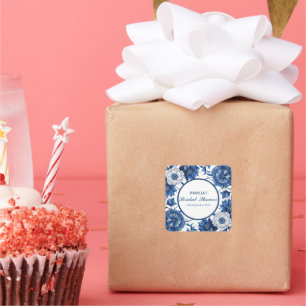 blaue und weiße Chinoiserie Antik Muster Braut  Quadratischer Aufkleber