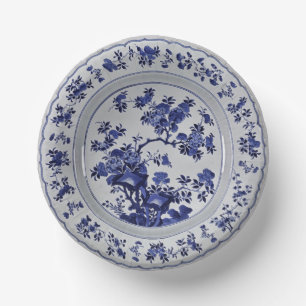 Blaue und weiße Chinoiserie-Blumen-Faux-China Pappteller