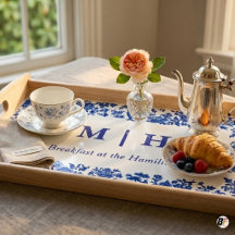 Blaue und weiße Chinoiserie-Blumenmuster mit persö