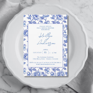 Blaue und weiße Chinoiserie-Brautparty Einladung