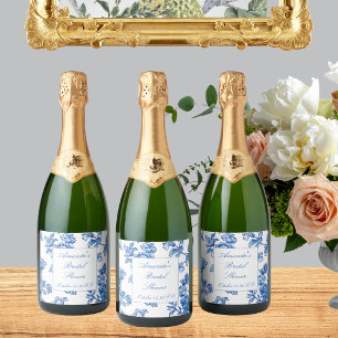 Blaue und weiße Chinoiserie-Brautparty  Schaumweinetikett