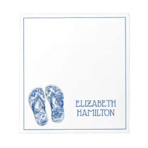 Blaue und weiße Chinoiserie-Flip-Flops Notizblock