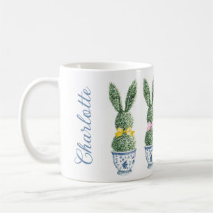 Blaue und weiße Chinoiserie mit Kaninchen-Topiarie Kaffeetasse