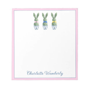 Blaue und weiße Chinoiserie mit Kaninchen-Topiary Notizblock