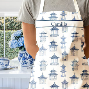 Blaue und weiße Chinoiserie-Pagoden-Schürze Schürze