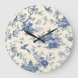 Blaue und weiße Chinoiserie-Pagodenuhr an der Wand Große Wanduhr