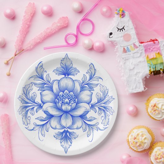 Blaue und weiße Chinoiserie Papierplatte Pappteller (Party)