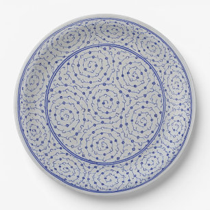 Blaue und weiße Chinoiserie-Spiralranken-Faux-Chin Pappteller