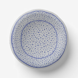 Blaue und weiße Chinoiserie-Spiralranken-Faux-Chin Pappteller