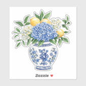 Blaue und weiße Chinoiserie-Vase mit Hortensien Aufkleber (Blatt)
