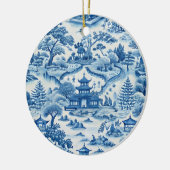 Blaue und weiße Chinoiserie Weihnachten Keramik Ornament (Links)