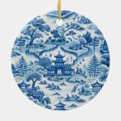 Blaue und weiße Chinoiserie Weihnachten Keramik Ornament (Hinten)