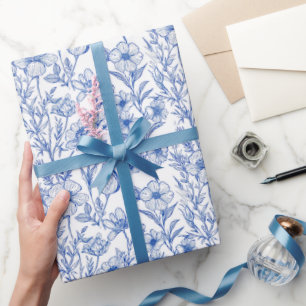 Blaue und weiße Chinoiserie-Wildblume Geschenkpapier
