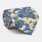 Blaue und weiße Chiyogami-Wellenmuster Krawatte (Gerollt)