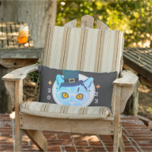 Blaue und weiße Coole Katze Lumbar Kissen