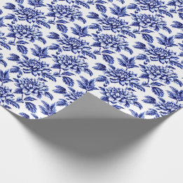 Blaue und weiße Dahlienblumen Toile de Jouy Geschenkpapier
