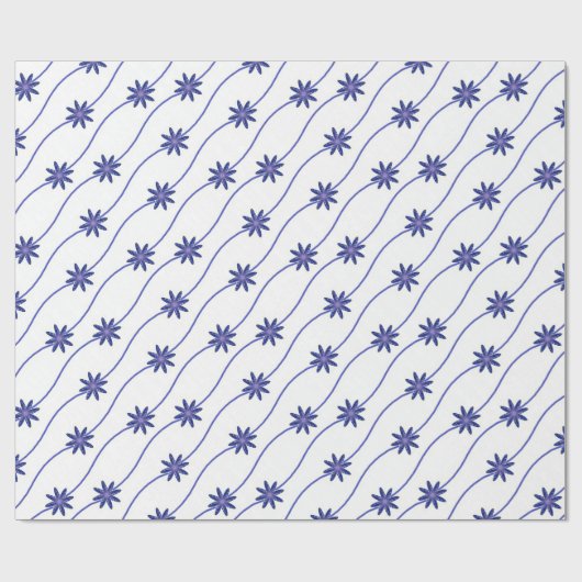 Blaue und weiße Daisketten Muster Papier Geschenkpapier (Flach)
