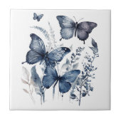 Blaue und weiße Delft-Kunstschmetterlinge mit Blum Fliese (Vorderseite)