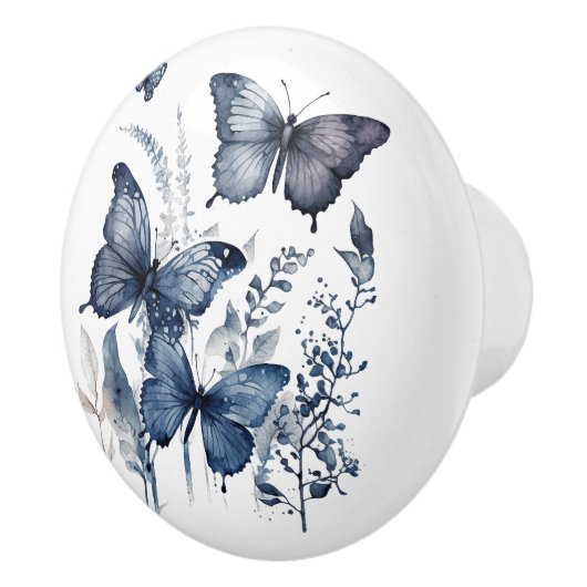 Blaue und weiße Delft-Kunstschmetterlinge mit Blum Keramikknauf (Rechts)