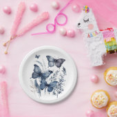 Blaue und weiße Delft-Kunstschmetterlinge mit Blum Pappteller (Party)