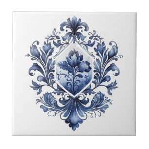 Blaue und weiße Delft-Ornamente mit Blumen Fliese