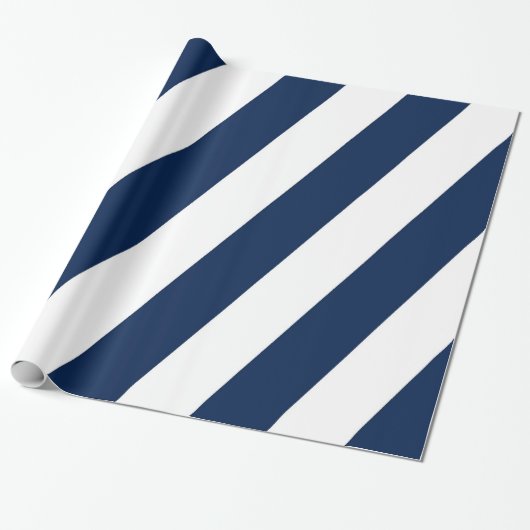 Blaue und weiße Diagonalstreifen Geschenkpapier (Ungerollt)