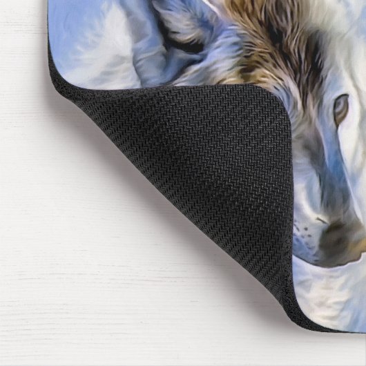 Blaue und weiße Eiswölfe mit Goldfolienstruktur Mousepad (Ecke)