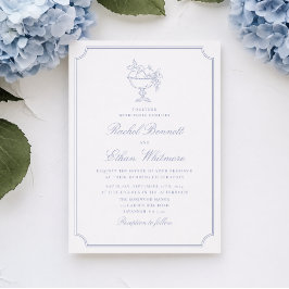 Blaue und weiße elegante Rahmen-Hochzeitseinladung Ankündigung