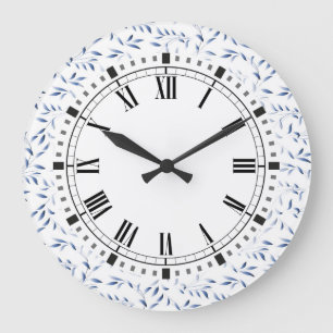 Blaue und weiße elegante Weidenmuster Große Wanduhr