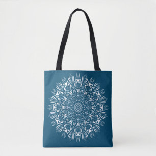 Blaue und weiße Eulen-Mandala-Wiederverschlusstasc Tasche