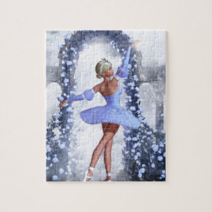 Blaue und weiße Fantasie-Ballerina mit Rosenblumen Puzzle