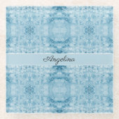 Blaue und weiße Feder, anpassbar Glasuntersetzer (Vorderseite)