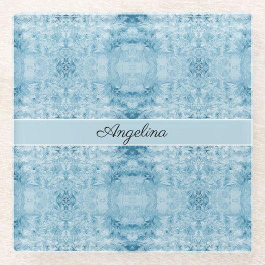 Blaue und weiße Feder, anpassbar Glasuntersetzer (Vorderseite)