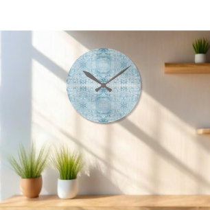 Blaue und weiße Federmuster Runde Wanduhr